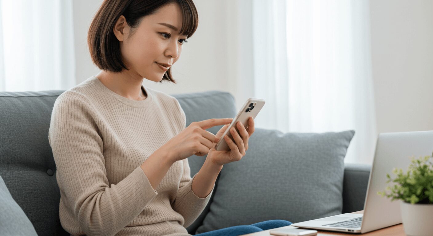 スマホアプリで日々の支出を記録している様子