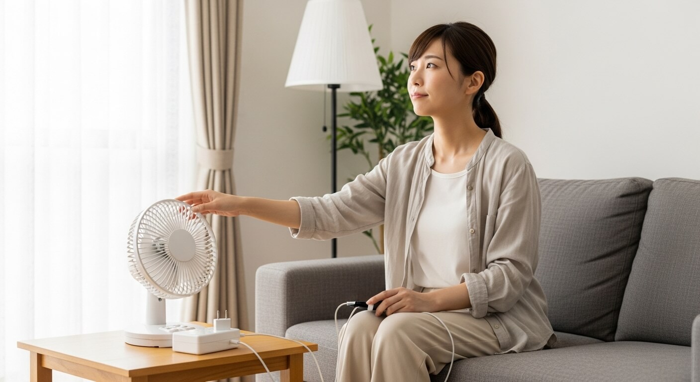 節電を意識したリビングの様子