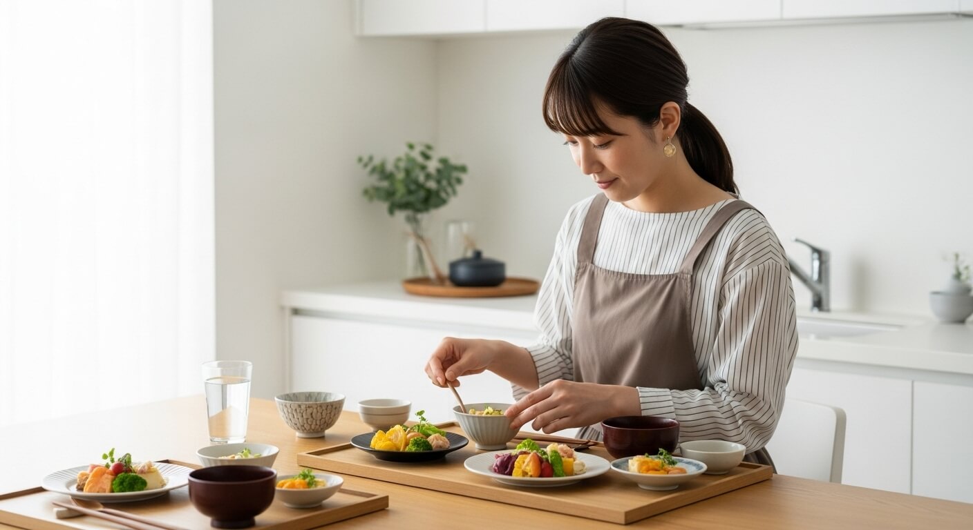 小皿に彩りよく盛り付けられた食事