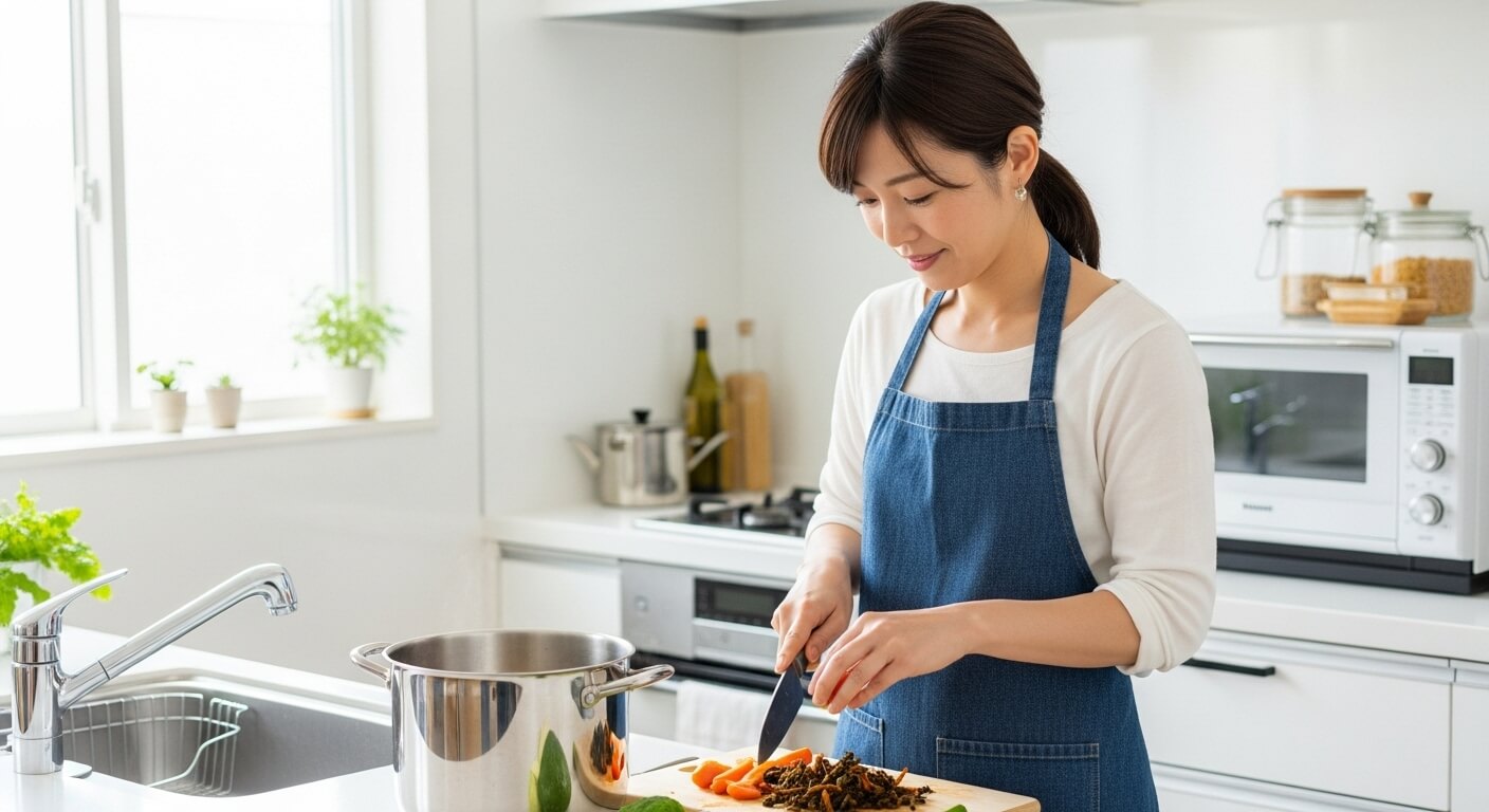 余り野菜を使ったスープや味噌汁のイメージ
