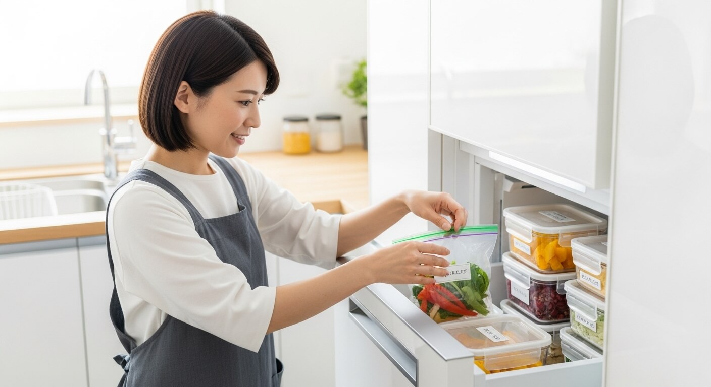 野菜やきのこの冷凍保存イメージ