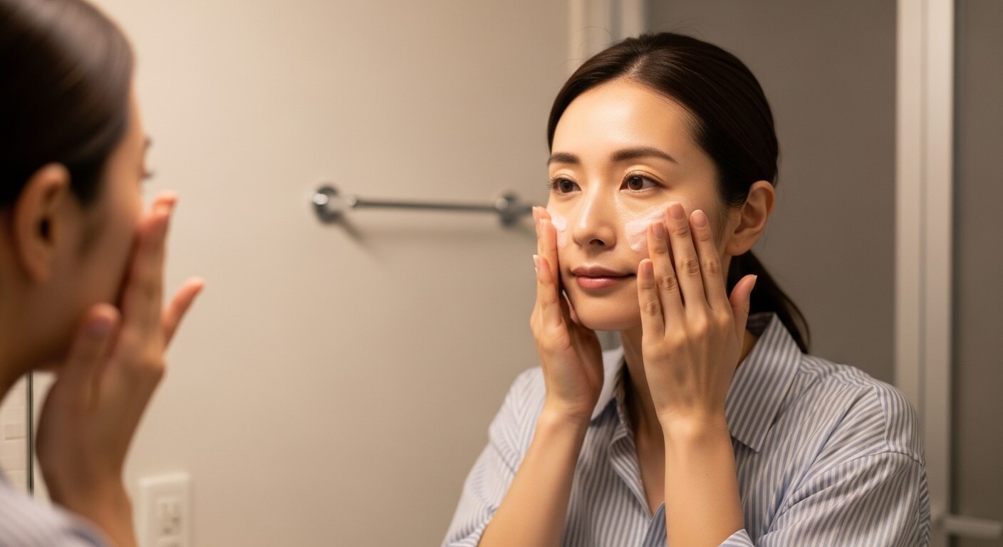 クレンジングでメイクを落とす女性