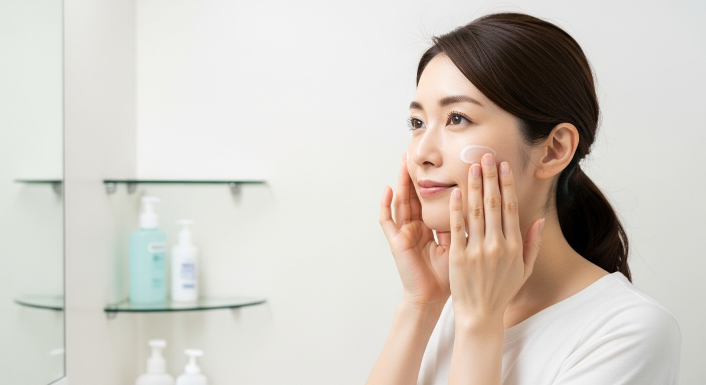 化粧水を手に取る女性