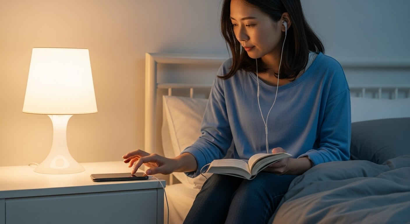 スマホを手放し読書する女性