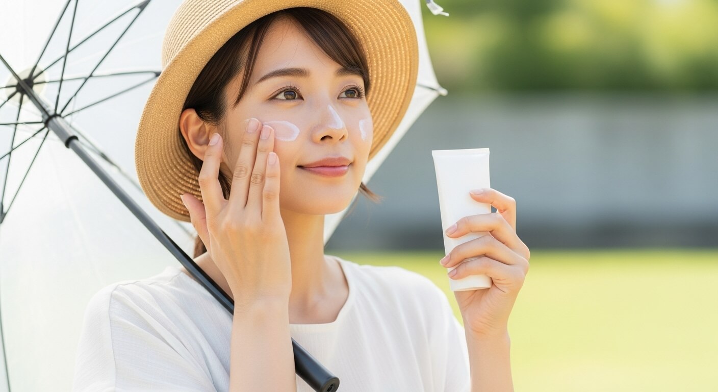 日傘をさして紫外線対策をする女性
