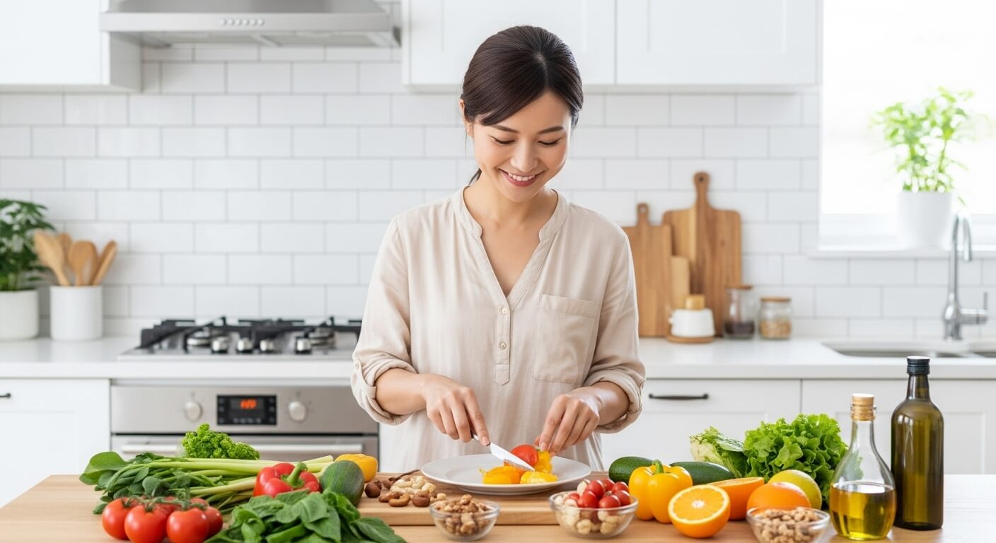 フルーツや野菜を使った健康的な朝食