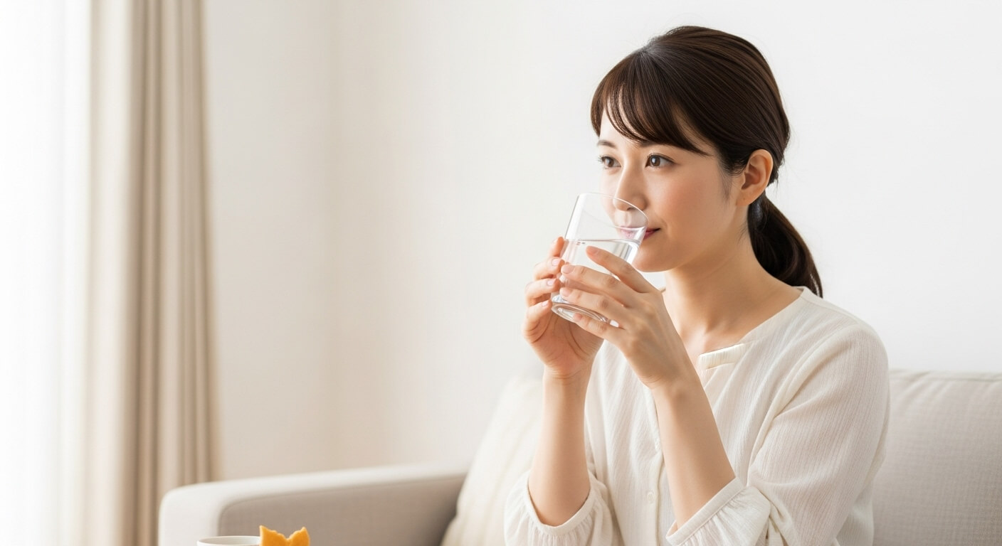おやつ前に水分を摂るイメージ