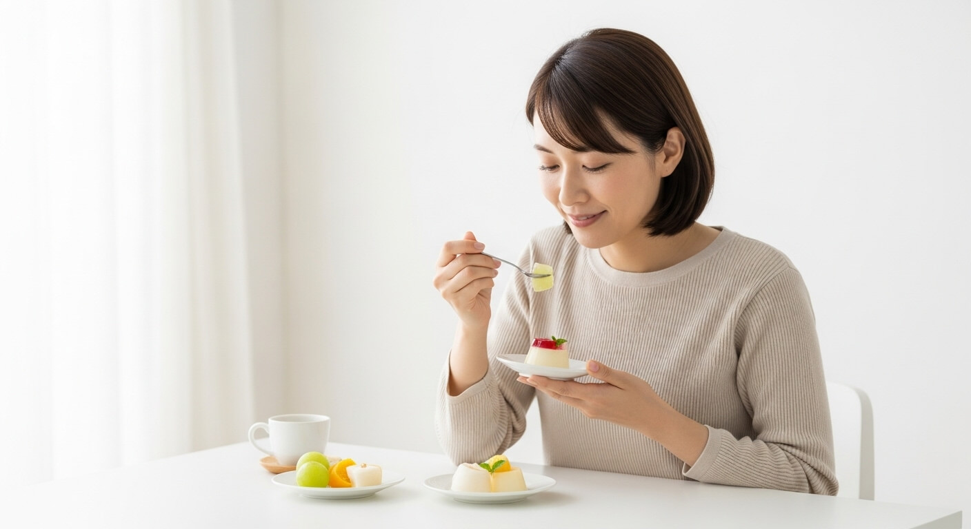 寒天ゼリーやフルーツなどの低カロリーおやつ