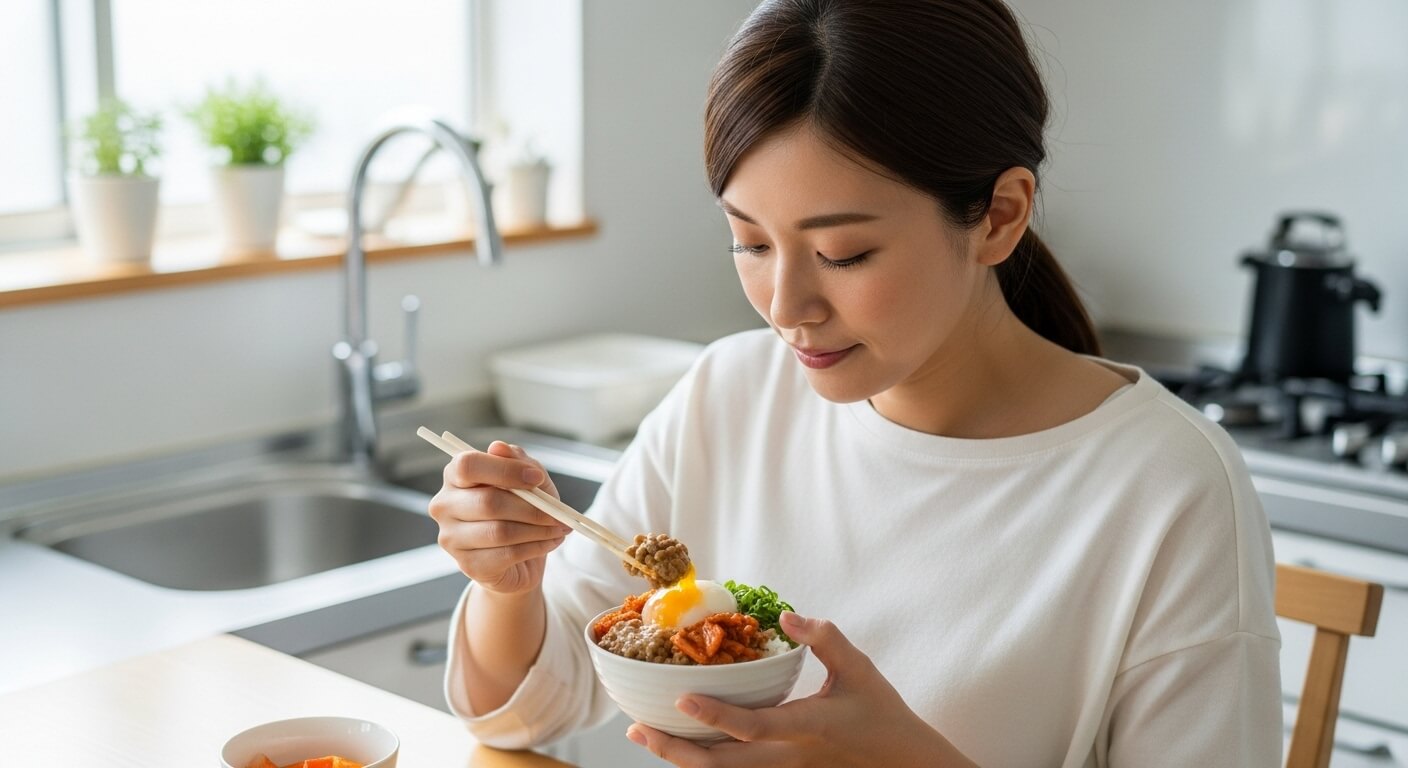 納豆・キムチ・卵がのった腸活丼のイメージ