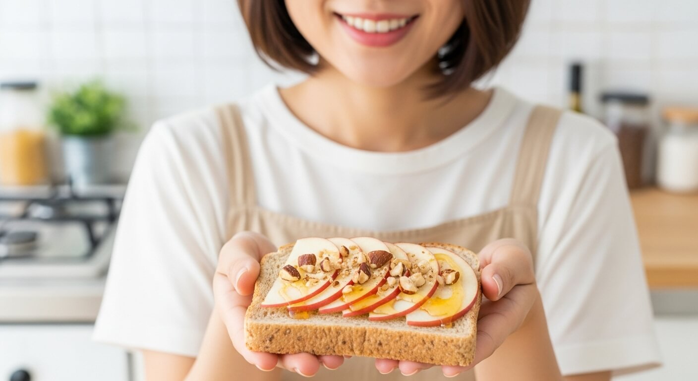 りんごとナッツをのせた全粒粉トースト