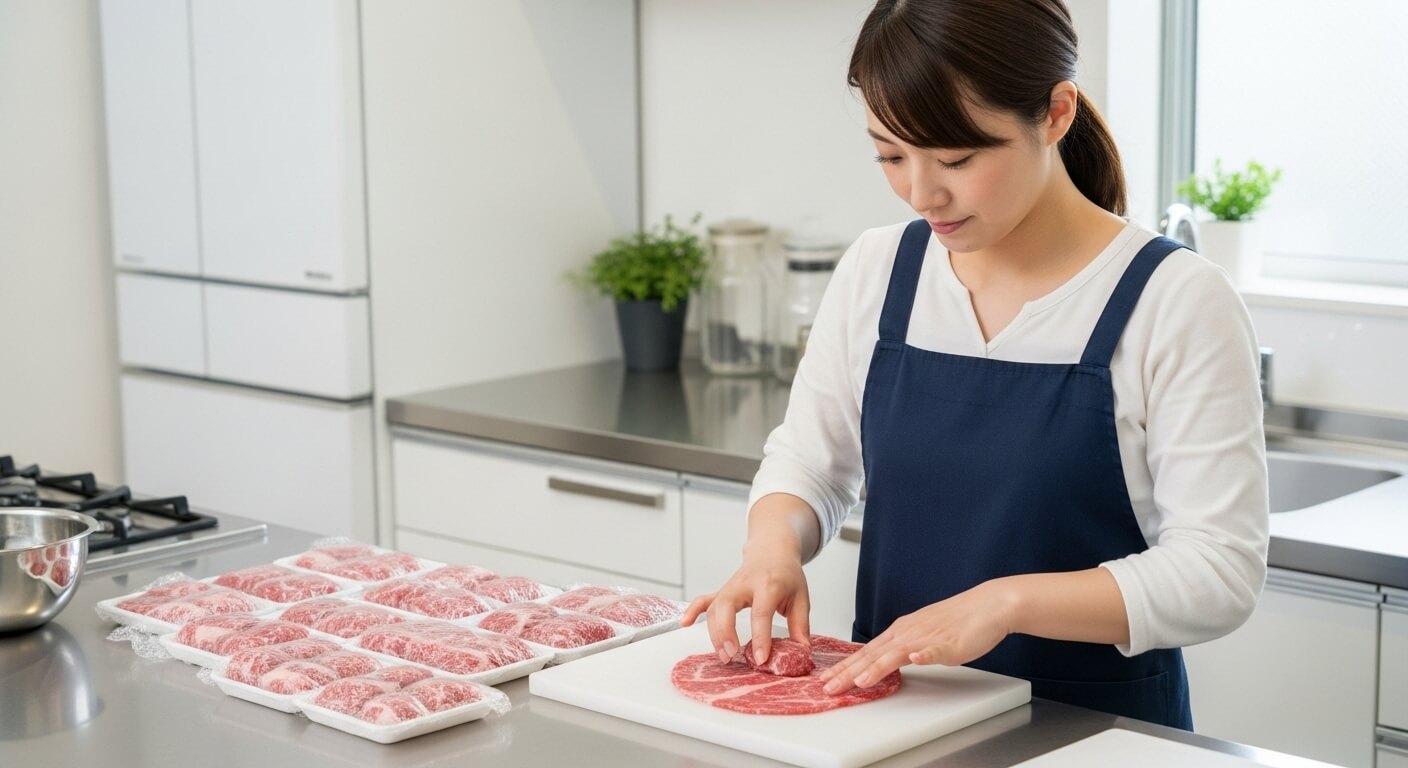 1回分に分けてラップした肉の冷凍イメージ