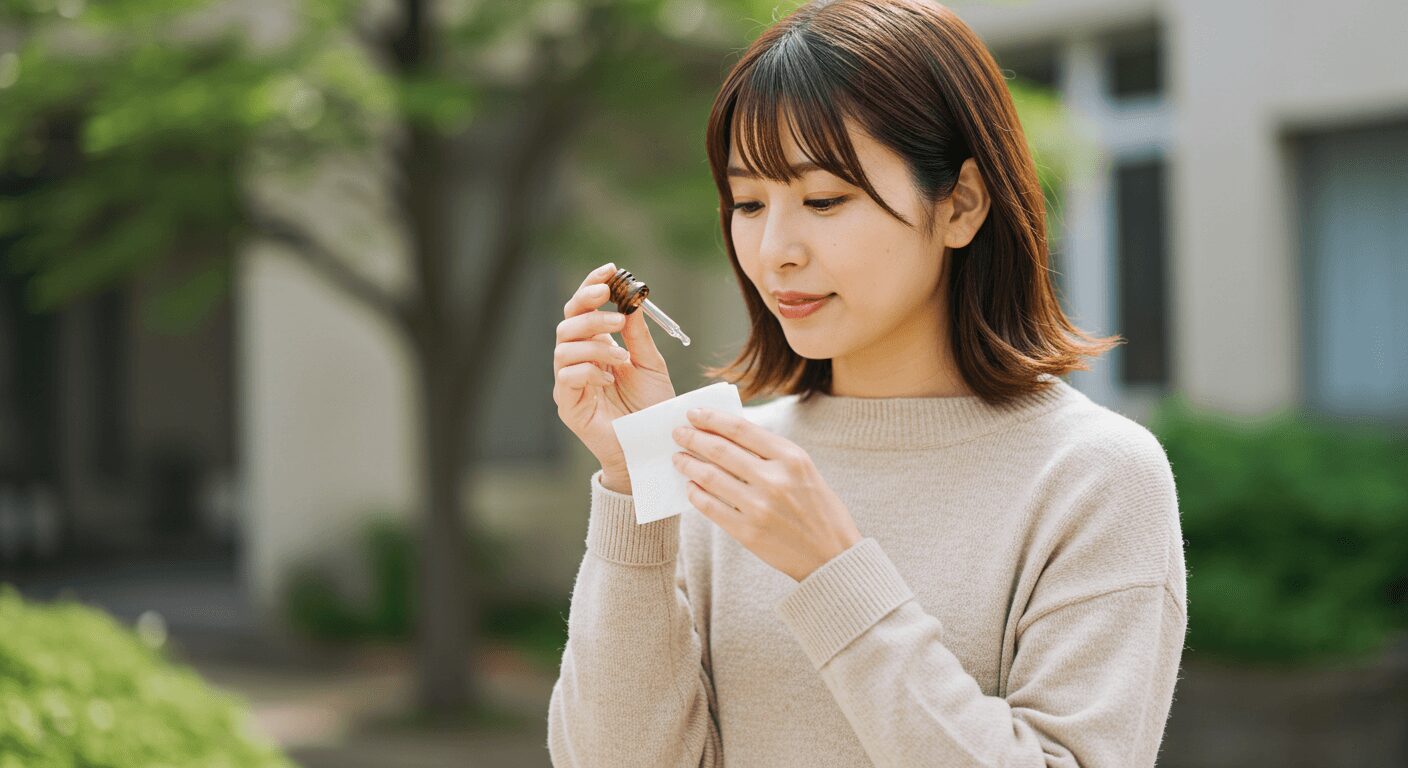 ハンカチにアロマを垂らして外出先でも香りを楽しむ