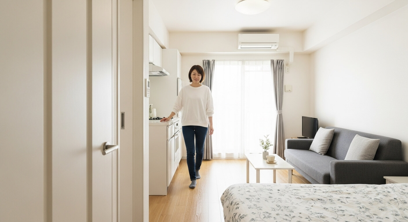 家具を整然と配置し通路が確保された部屋