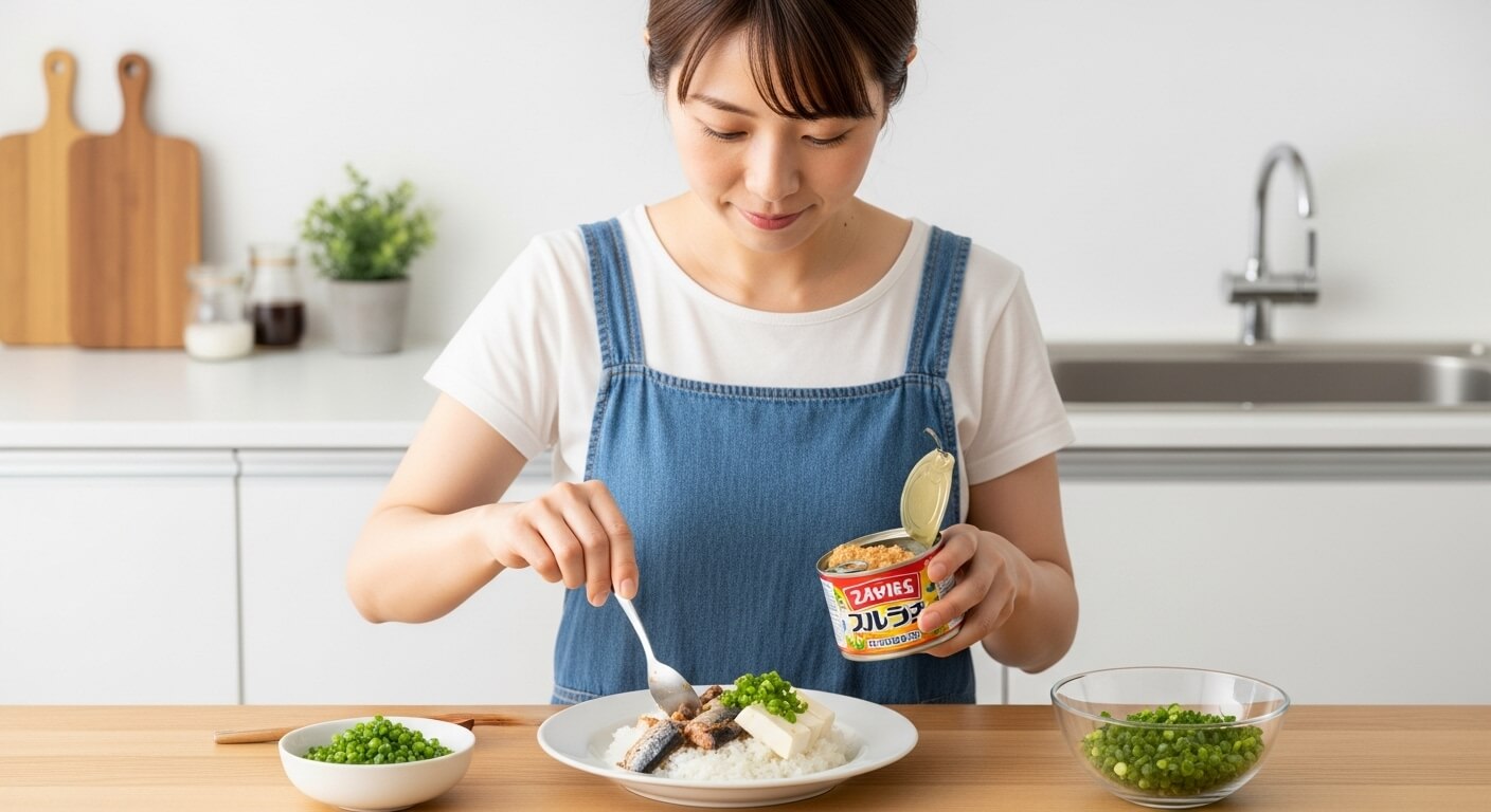 サバ缶と豆腐の即席丼