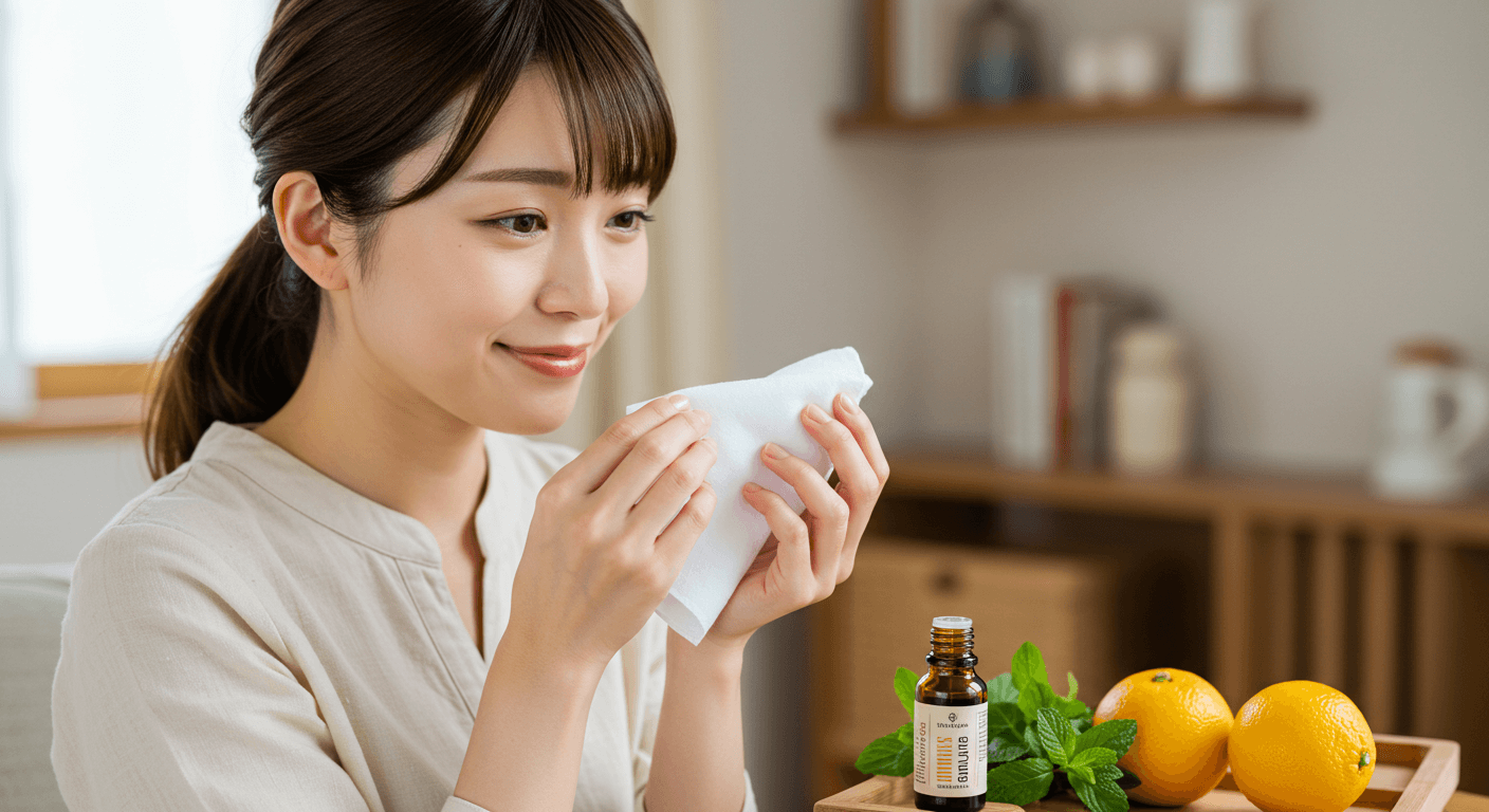 アロマの香りを楽しむ女性のイメージ画像