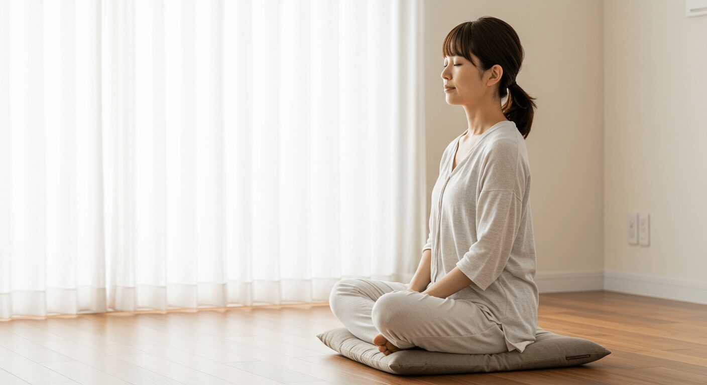 静かに呼吸を整える女性