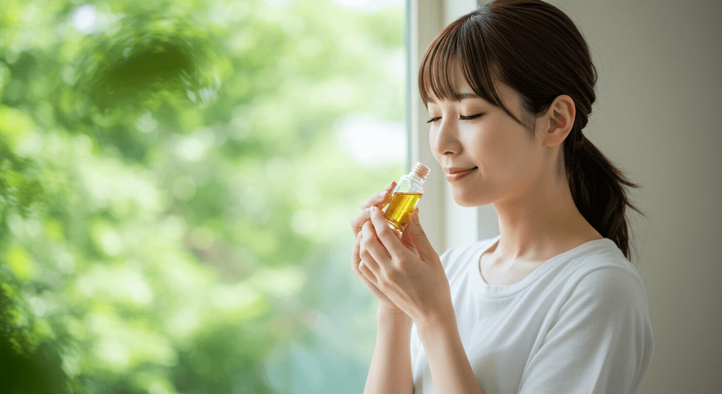 ボディスキャンでリラックスする女性