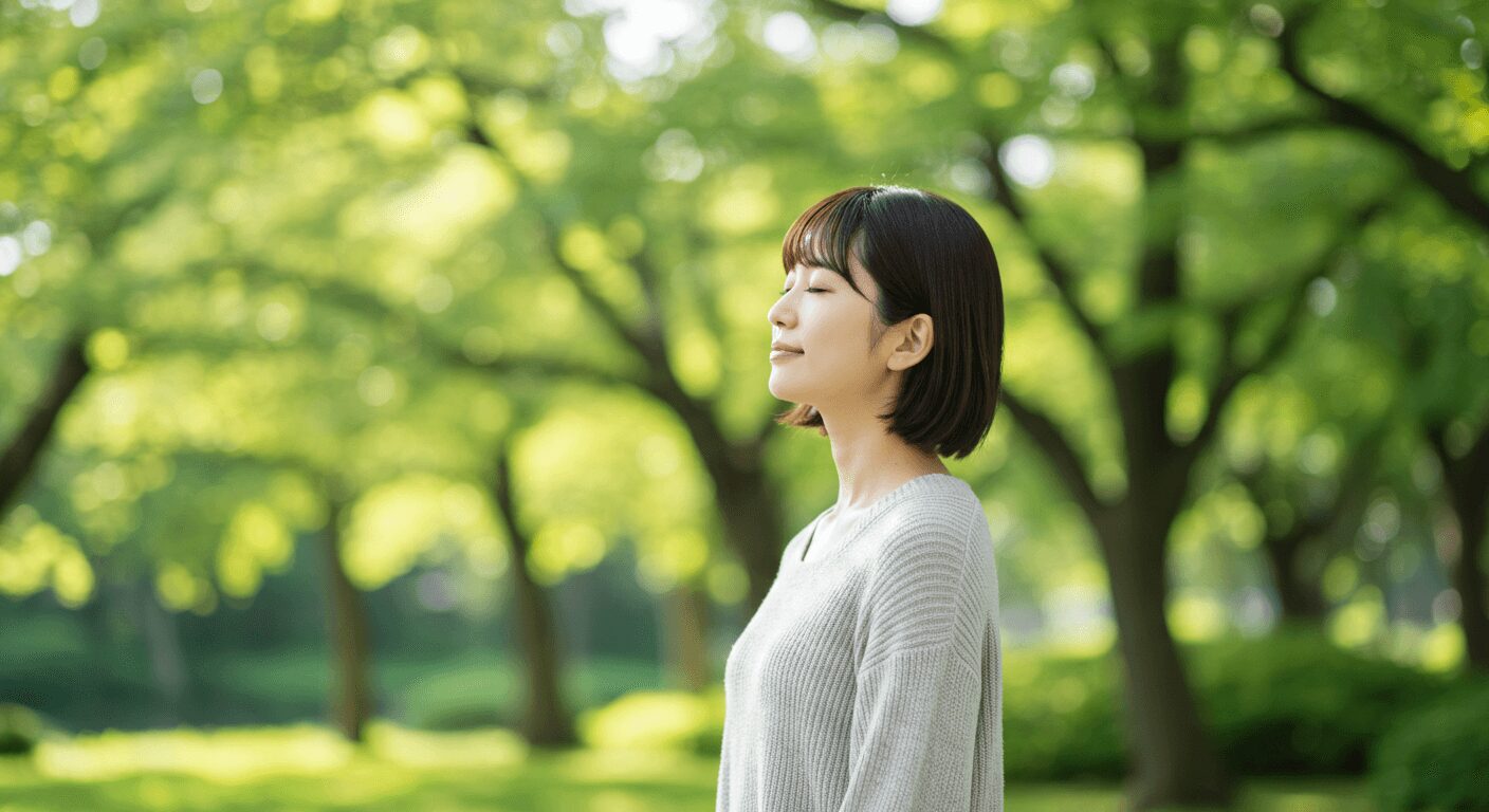思考を眺めるように静かに過ごす女性