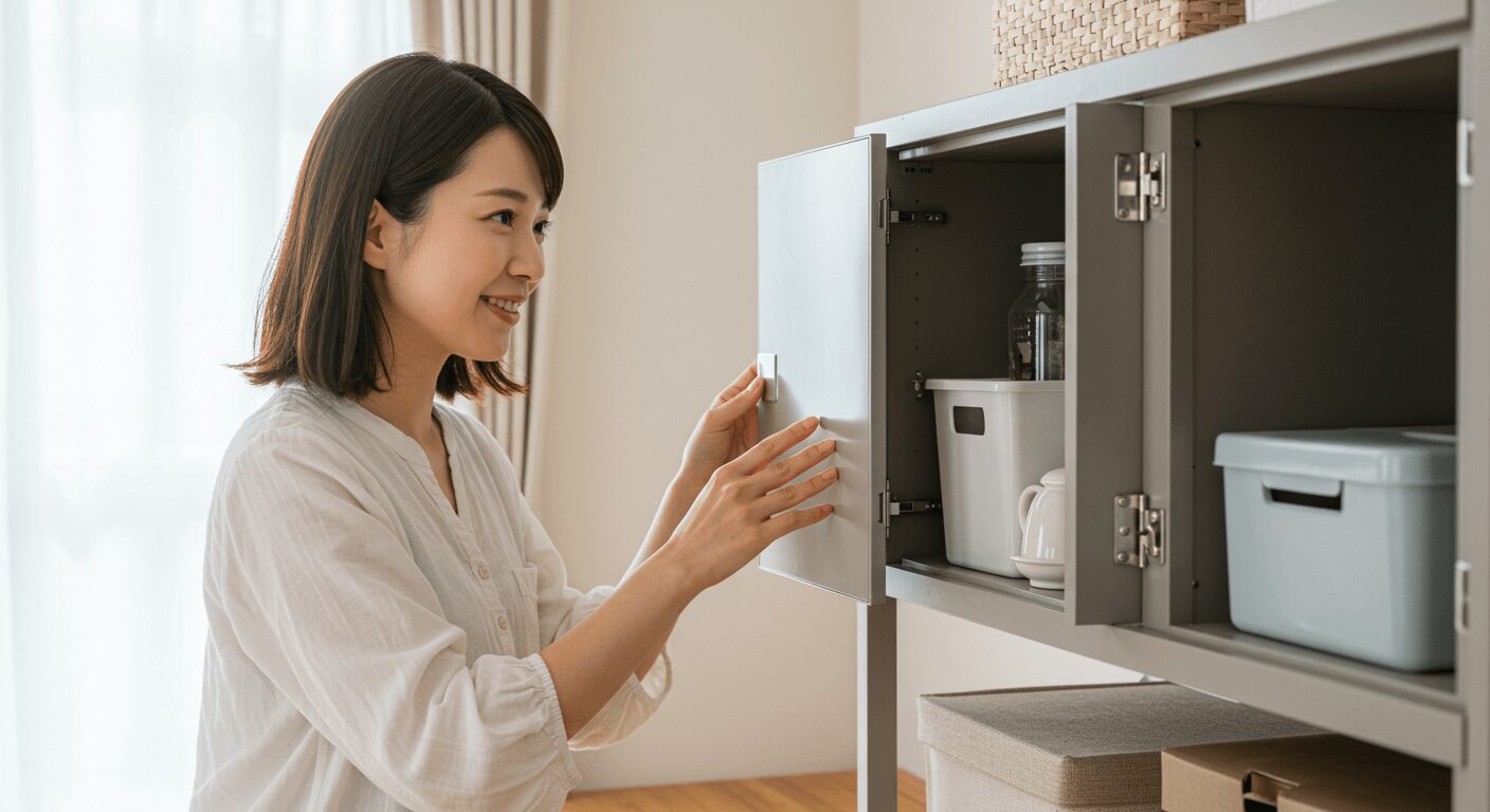 扉付き収納で生活感を隠す