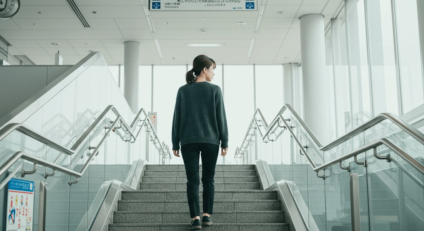 階段を使って通勤する女性