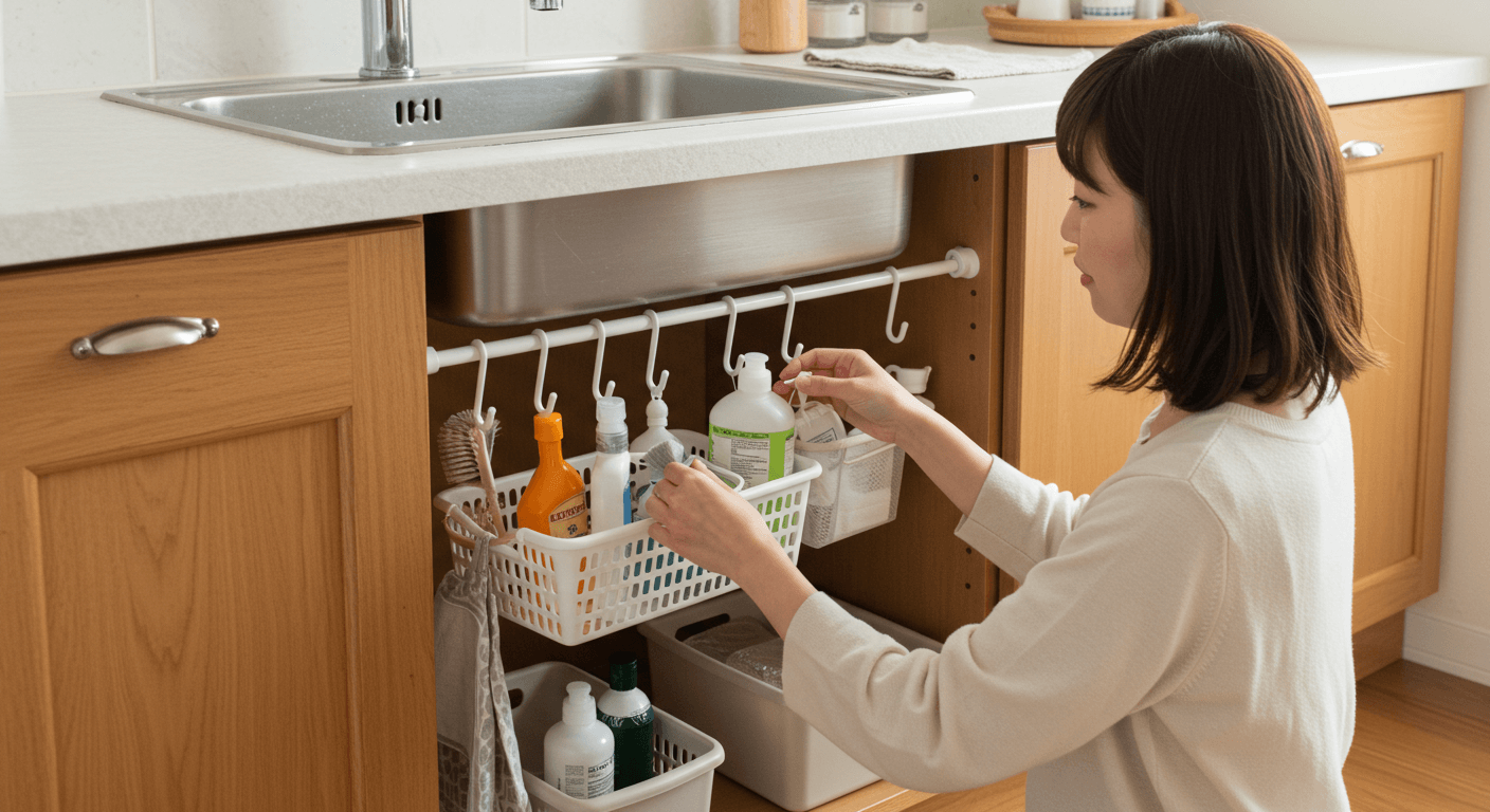 つっぱり棒で作った吊り下げ収納