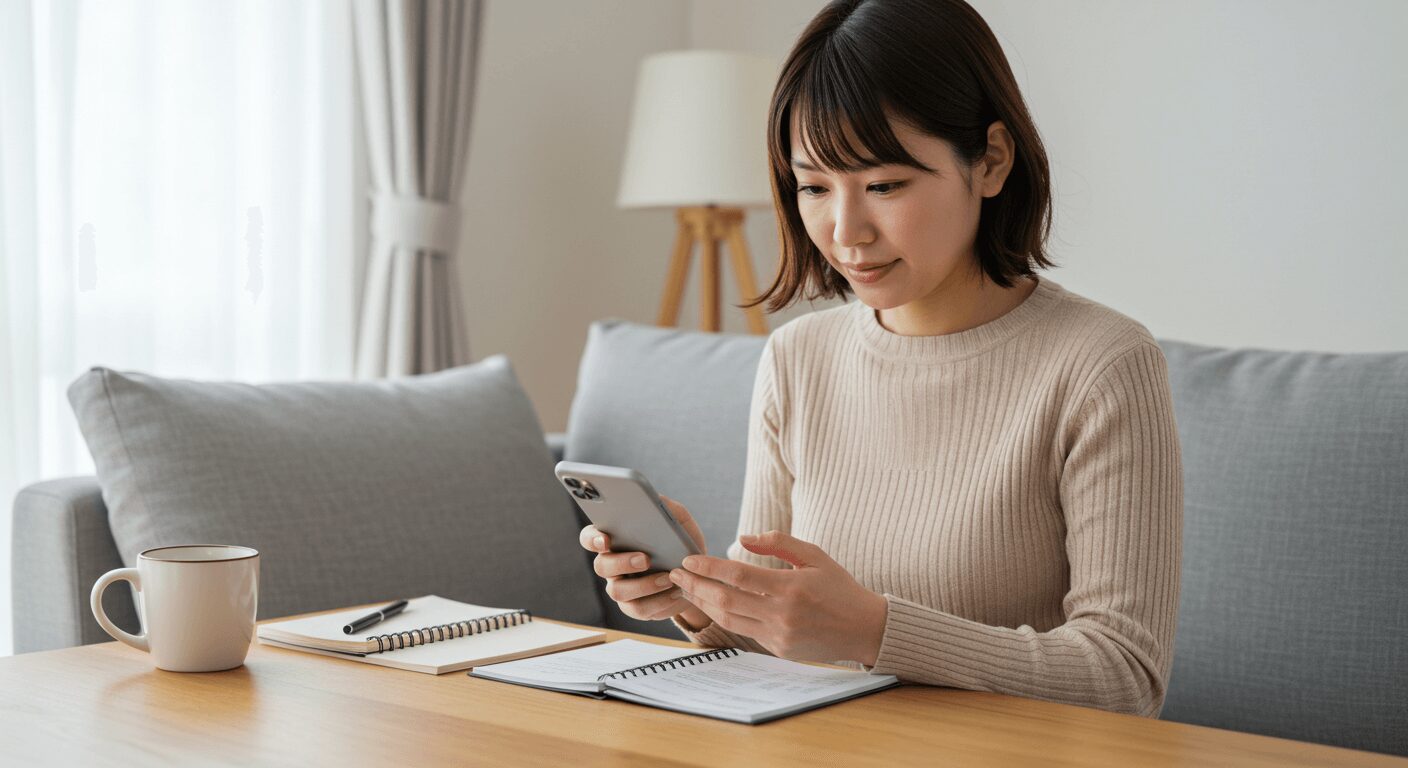 予算の残高を確認している女性