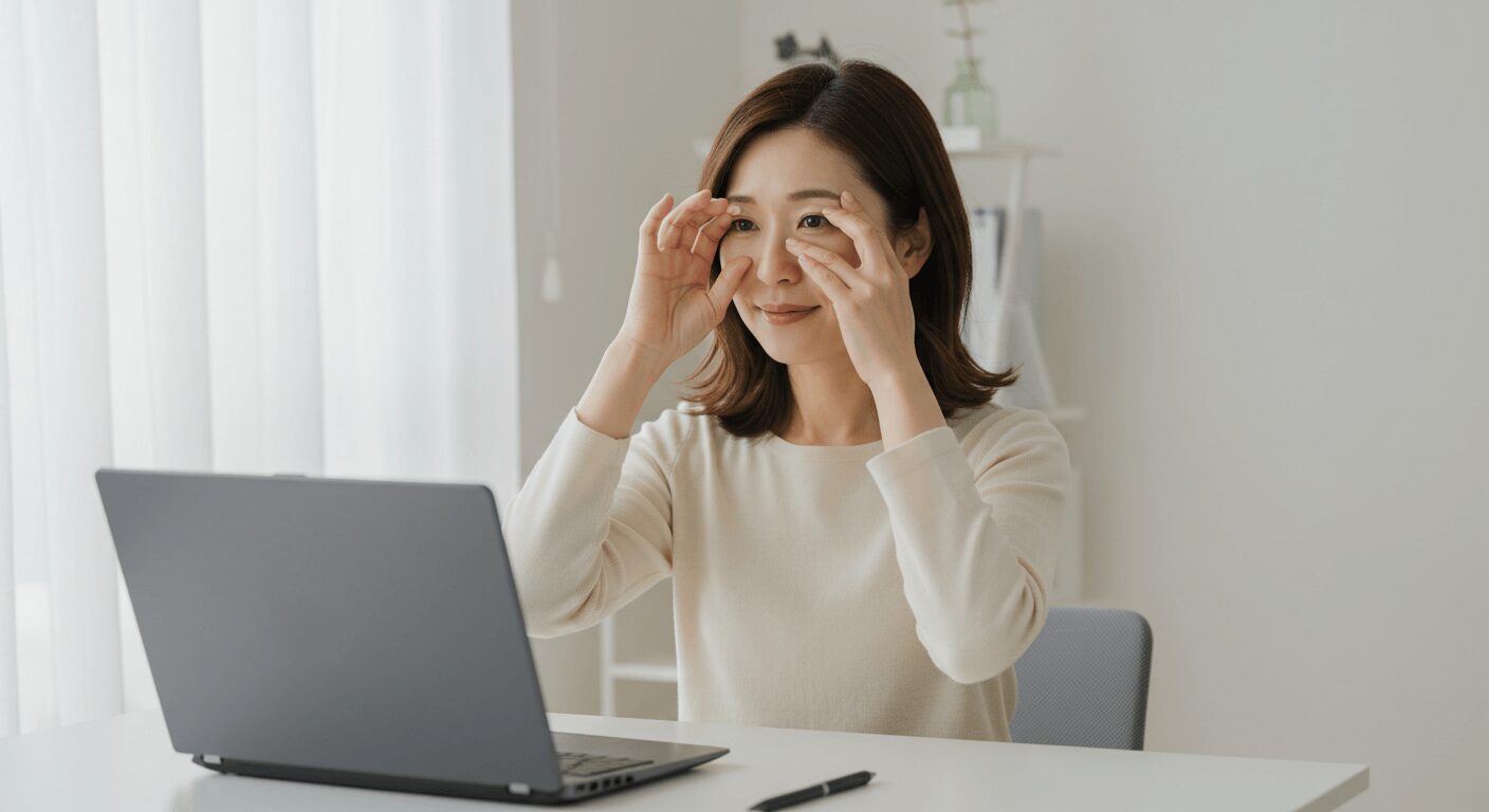 目を上下左右にゆっくり動かしてストレッチする様子