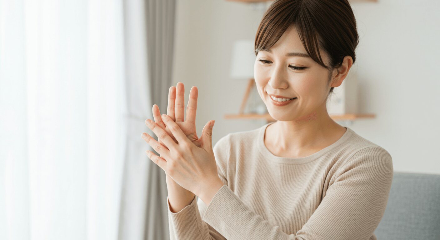 指をストレッチしている様子